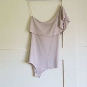 One shoulder, light lavender bodysuit